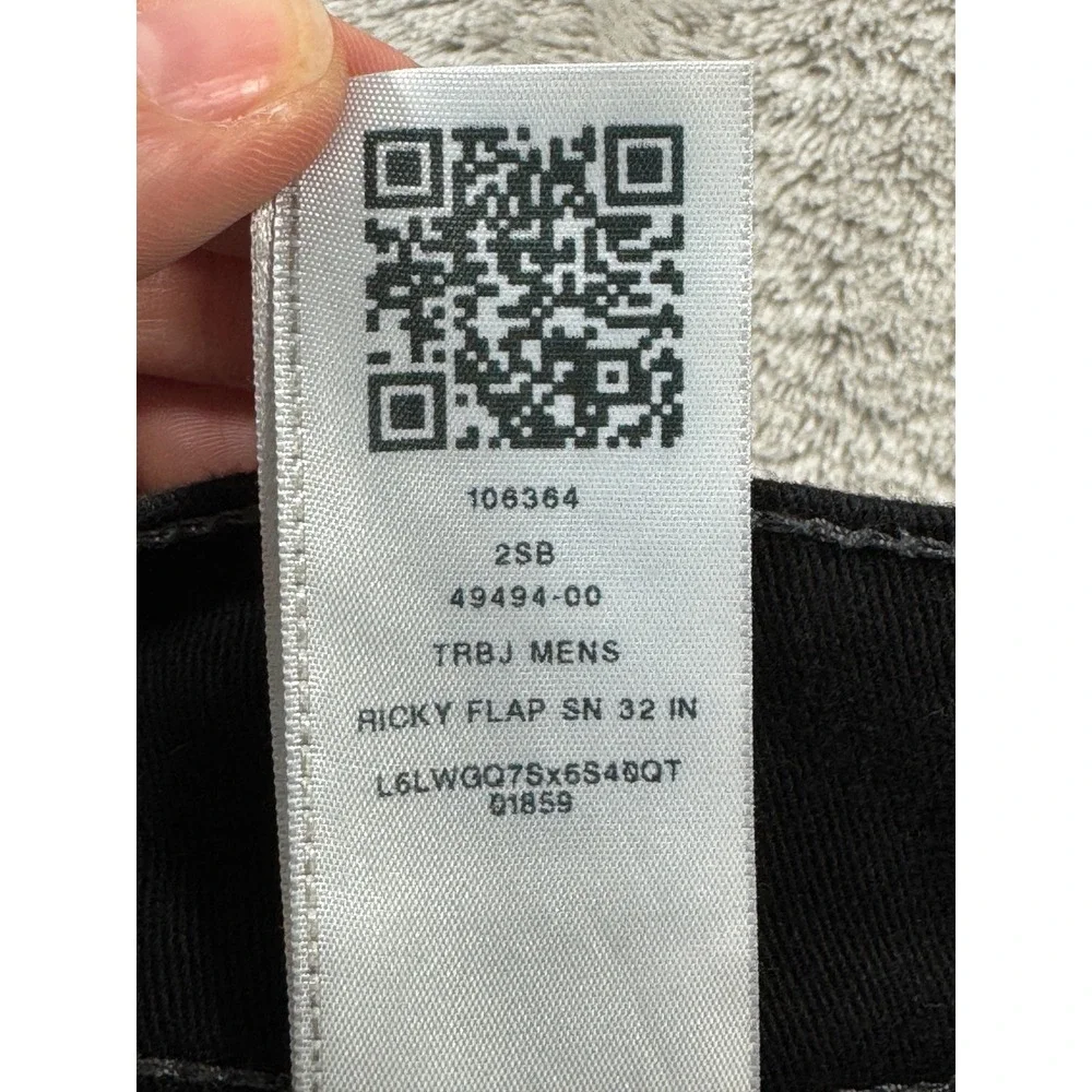True Religion Mens Ricky Flap Pocket Relaxed Straight Black Jeans 32 Meas: 32x30